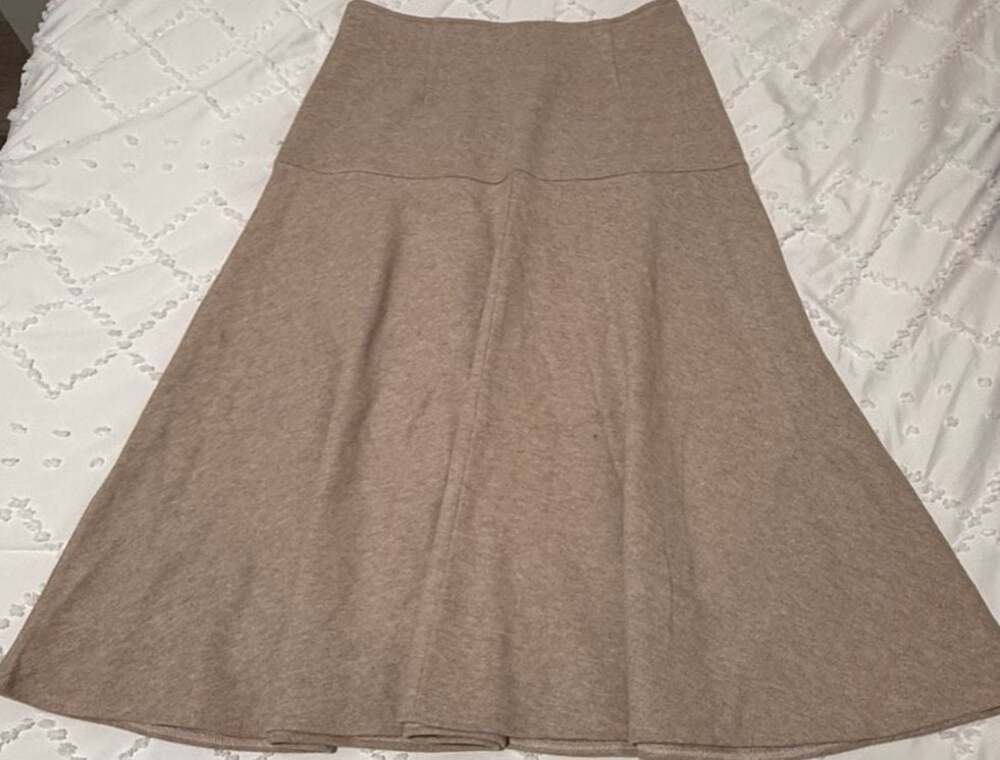 OGL CashSoft Wool-Like Flared Maxi Skirt Size L Tan Cream NWT